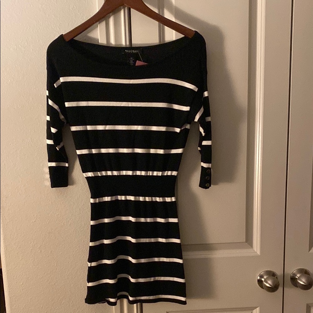 Macy's Black and White Sheath Dress with Bateau Neckline